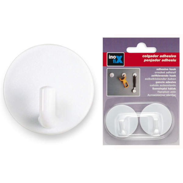 INOFIX - Crochet Adhésif Rond  Ø35mm x2 Blanc Sous Blister