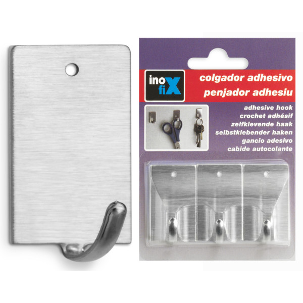 INOFIX - Crochet Adhésif en Acier Inoxydable x3 Sous Blister