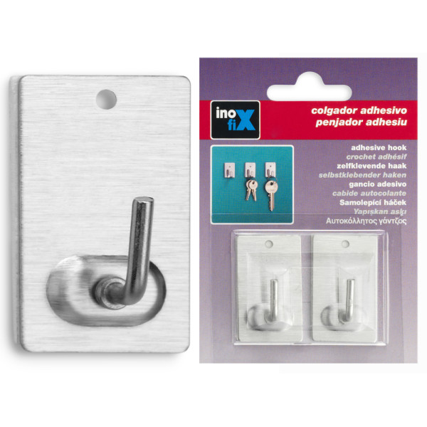 INOFIX - Crochet Adhésif en Acier Inoxydable x2 Grand Modèle Sous Blister