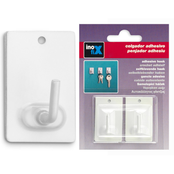 INOFIX - Crochet Adhésif en Acier Inoxydable x2 Grand Modèle Blanc Sous Blister