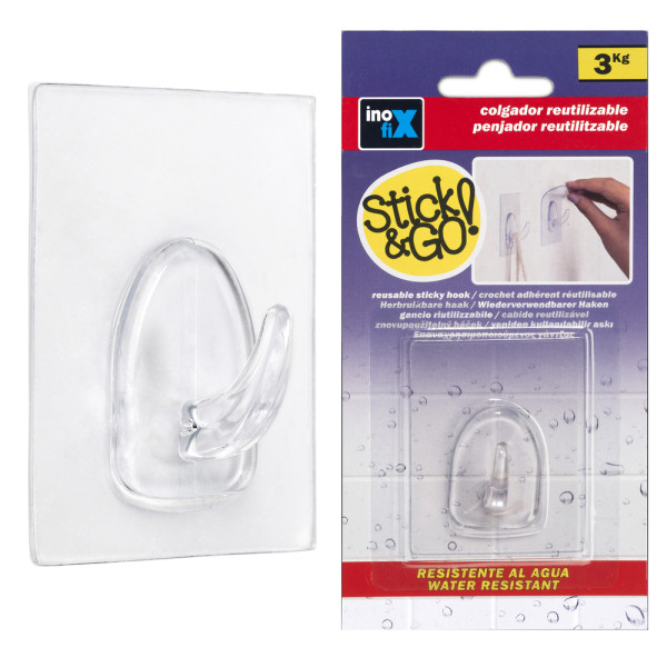 INOFIX - Crochet Adhésif Réutilisable Petit Modèle Transparent