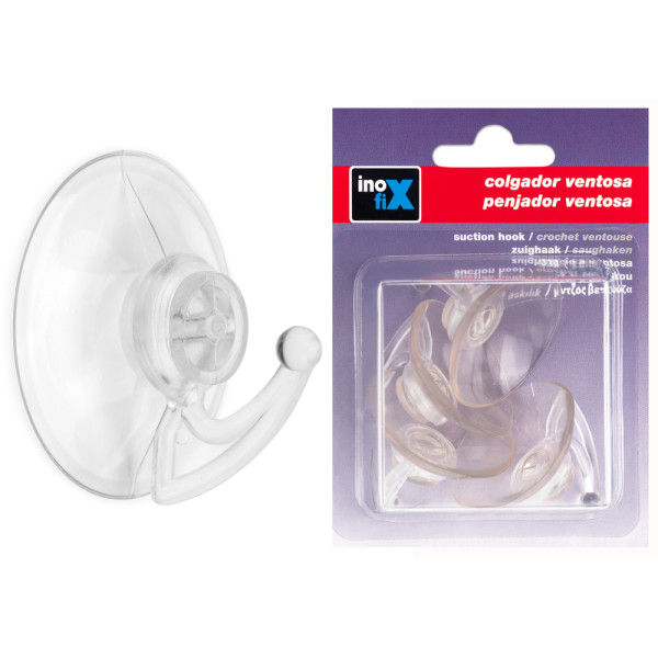 INOFIX - Crochet Ventouse Plastique x4 Ø42mm Transparent