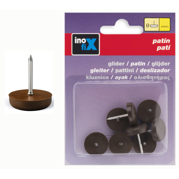 INOFIX - Patin Plastique à Clouer Marron Lot de 8 Sous blister
