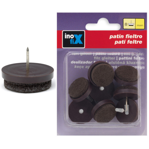 INOFIX - Patin Feutre à Clouer Marron Lot de 8 Sous blister