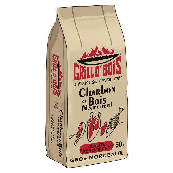 GRILL O'BOIS - Charbon de Bois "Qualité Restaurant" 50L Sac de 6.5Kg