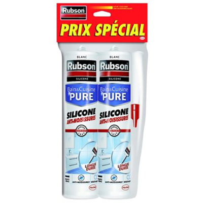 Mastic Bain et Cuisine Pure anti-moisissure blanc 280ml, lot de 2 cartouches