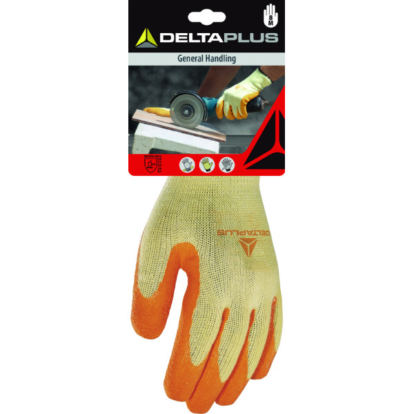 DELTA PLUS - Gants Multi-Usages Polycoton Latex Orange sur Carte