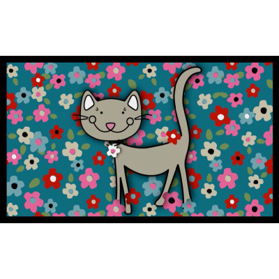 Tapis Velvet Dessin Chat&Fleurs 45x75cm
