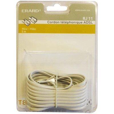 CABLE TELEPHONIQUE DROIT RJ11 - LONGUEUR: 5M - 3903 - Blanc