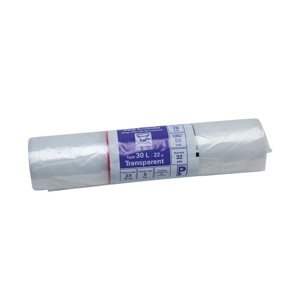 SPHERE - Sac poubelle transparent - 30 L - 22 microns - x50