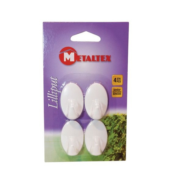 METALTEX - Lot de 4 crochets LILLIPUT Adhésifs blancs