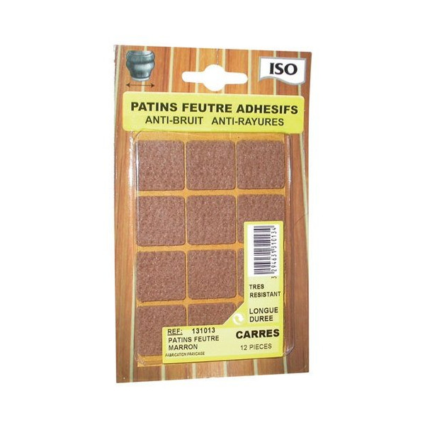 ISO - Patin feutre adhésif 22x22 marron x12 sc