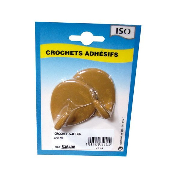 ISO - Crochet adhésif ovale céramique ivoire gm bl2