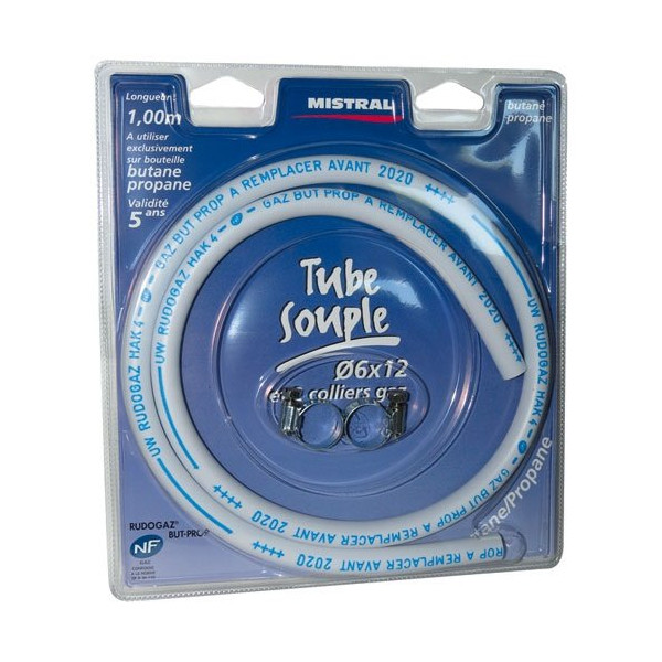 MISTRAL GAZ - Tuyau gaz butane propane - Ø 6 mm - 1 m + 2 colliers