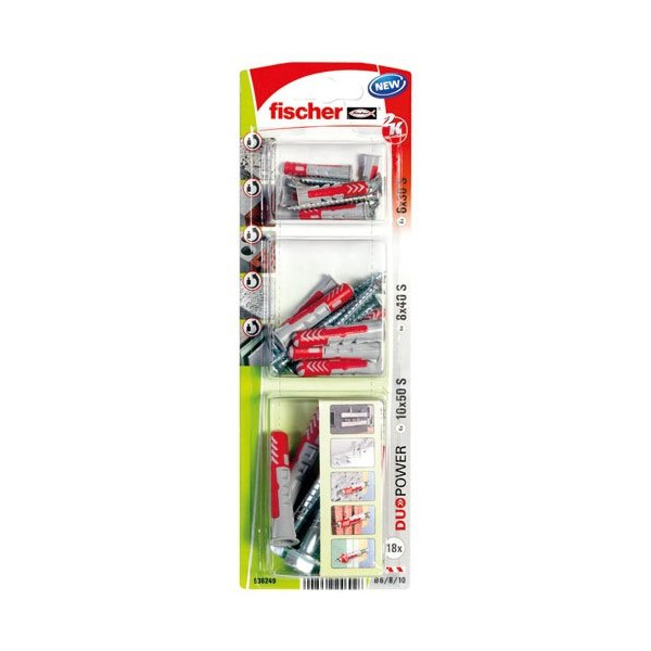 FISCHER - Cheville Duopower + vis blister de 3 assorties