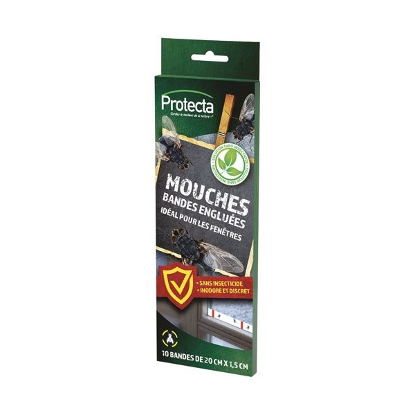 PROTECTA - Insecticide mouches - bande fenêtre - Lot de 10