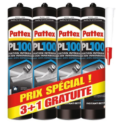 PATTEX COL.FIXAT.PL100 LOT.3CART+1GRAT (Vendu par 1)