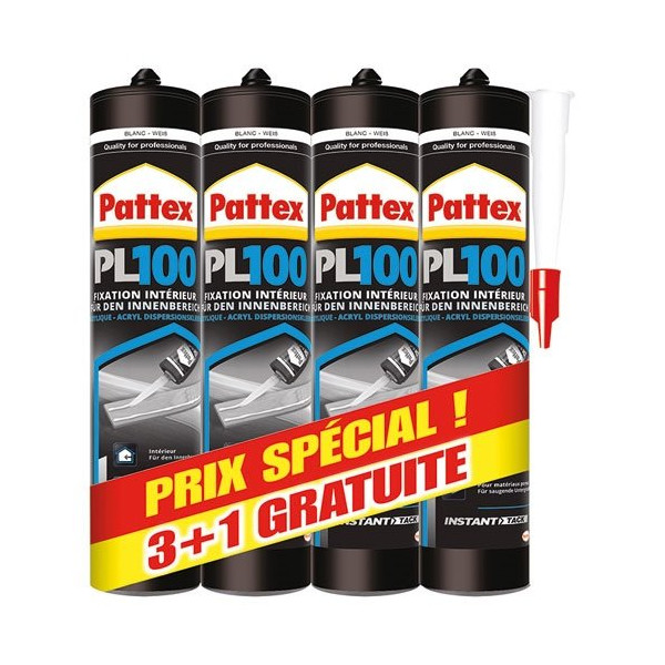 PATTEX - Colle fixation PL100 - Lot de 3+1 gratuite