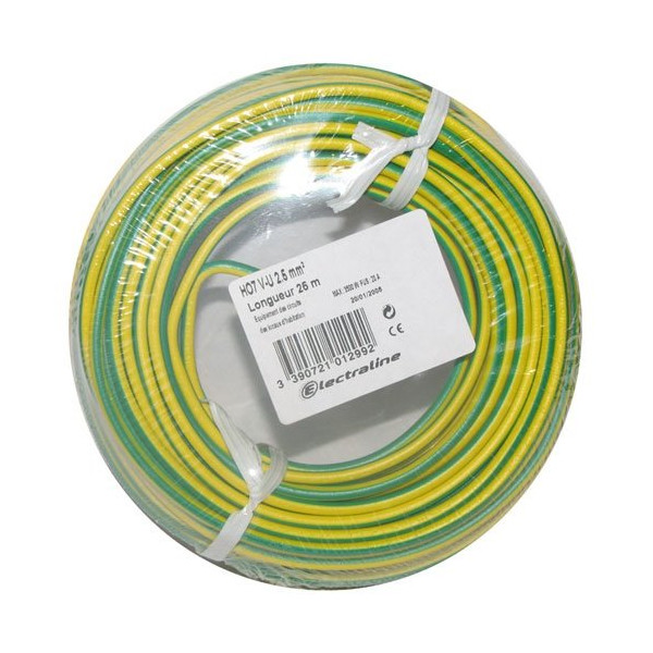 ELECTRALINE - Câble H07VU 1x1.5 25m v/jaune couronne