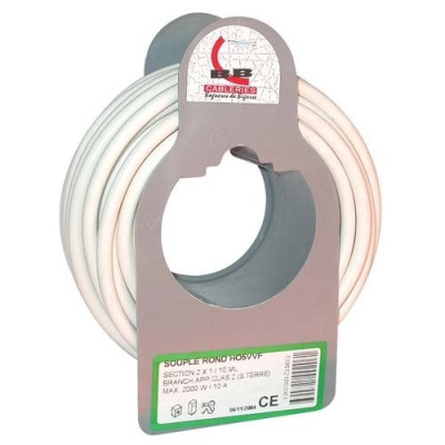 CABLE H05VVF 2X1 10M BLANC COURONNE