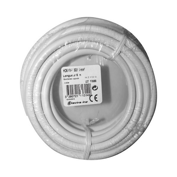 ELECTRALINE - Câble H05VVF 3x1.5 5m blanc s/film