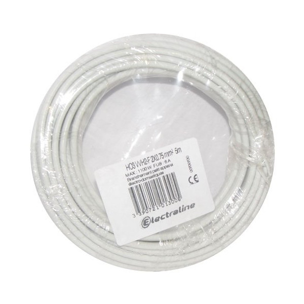 ELECTRALINE - Câble H03VVH2F 2x0.75 05m blanc couronne