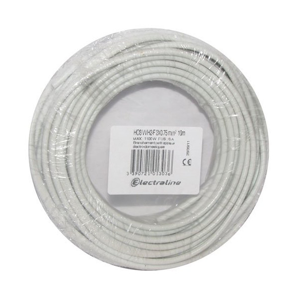 ELECTRALINE - Câble H03VVH2F 2x0.75 10m blanc couronne