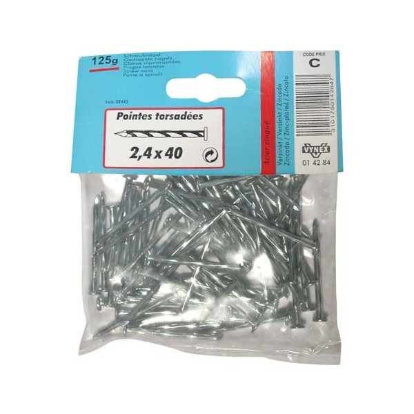 VYNEX - Pointe torsadée TP acier zingué 3x60  130g