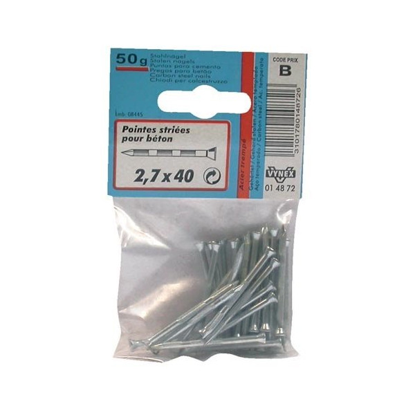 VYNEX - Pointe striée béton acier trempé 2.7x50 50g sc