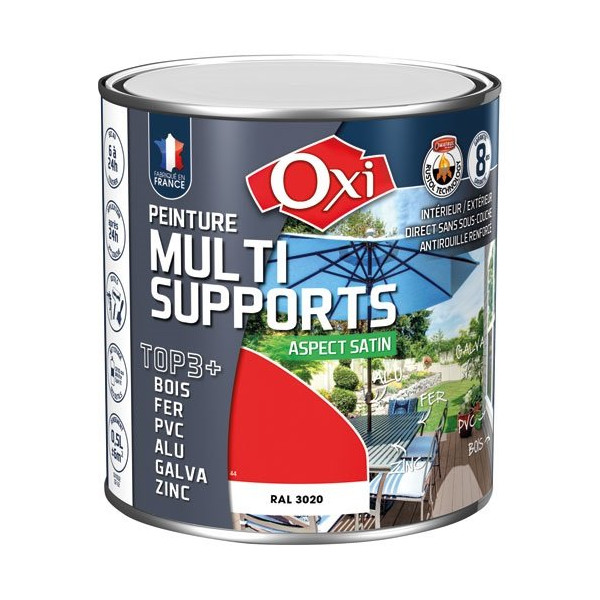 OXI - PEINT.TOP 3 BOIS FER PVC 500ML ROUGE VIF