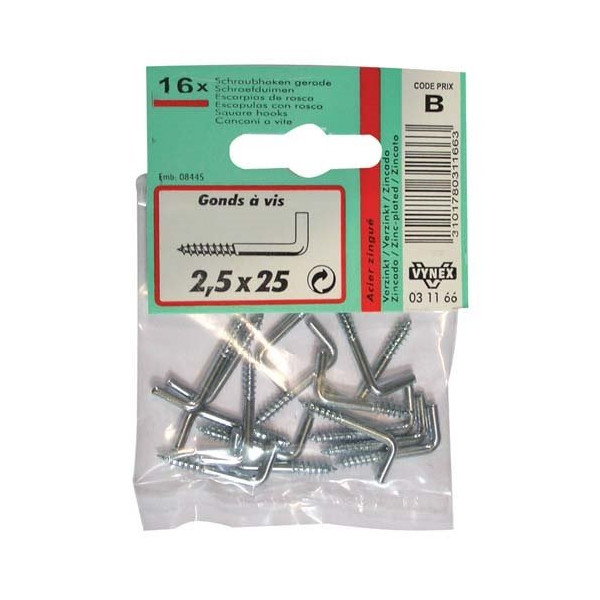 VYNEX - Gond à vis zingué 3 x30 sc