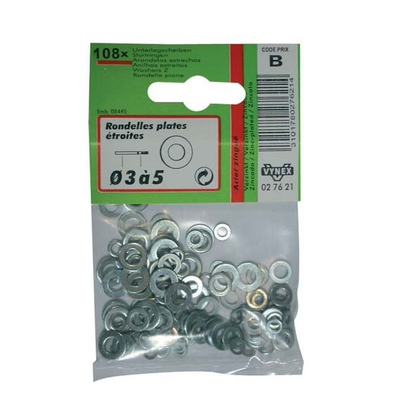 VYNEX - Rondelle plate étroite assortiment d.3-4-5 sachet