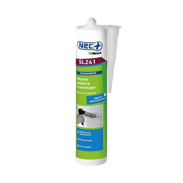 NEC+ ILLBRUCK - Mastic sanitaire antimoisissures translucide 310ml Nec+