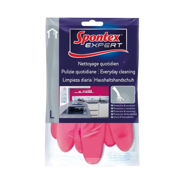 SPONTEX EXPERT - Gants nettoyage latex taille 7 travaux entretien