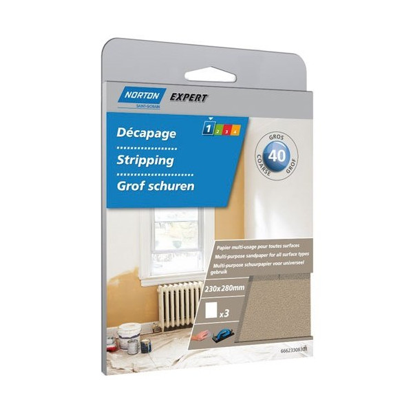 NORTON - Papier abrasif multiusages grain 40 x3 SC