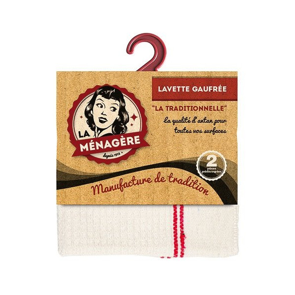 LA MENAGERE - Lavette gaufrée 30x70cm la traditionelle sur cavalier