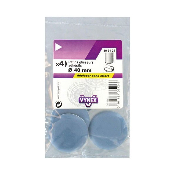 VYNEX - Patin glisseur ptfe gris adhésif d.40mm blister de 4
