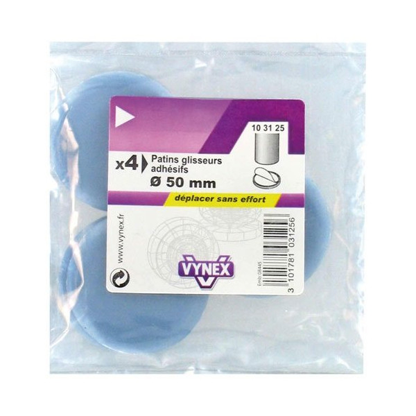 VYNEX - Patin glisseur ptfe gris adhésif d.50mm blister de 4