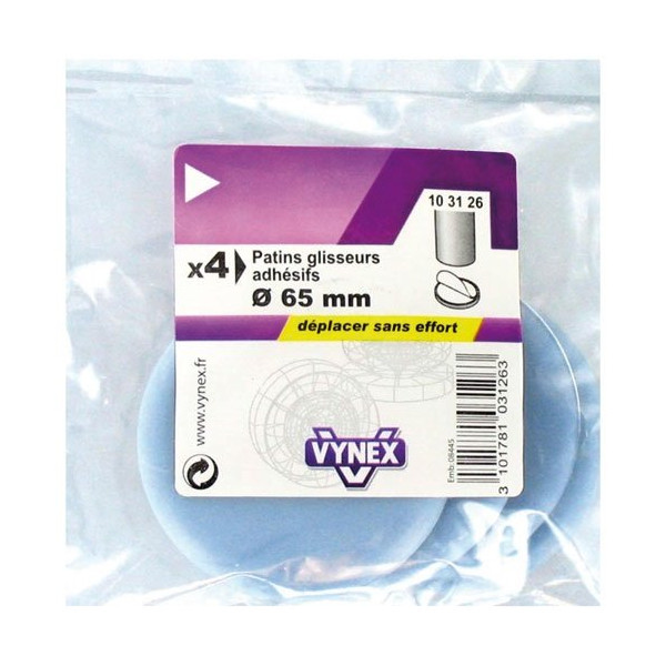 VYNEX - Patin glisseur ptfe gris adhésif d.65mm blister de 4