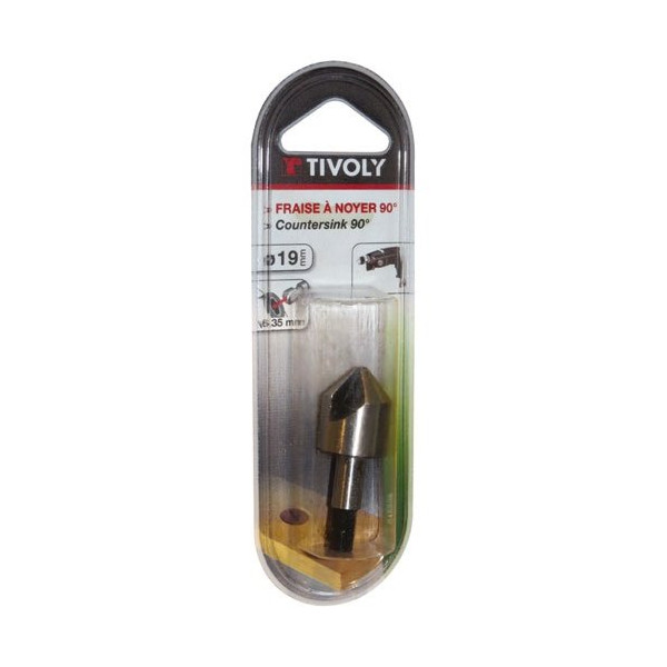 TIVOLY - Fraise conique carbone p/bois d19mm tig.6.35mm