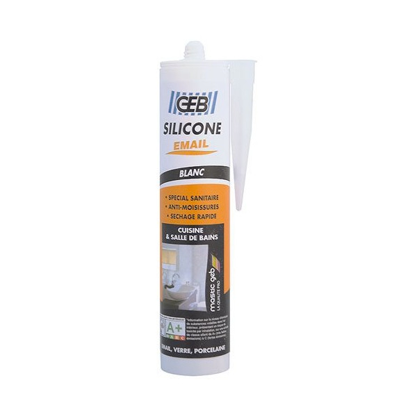 GEB - Mastic sanitaire silicone émail blanc cartouche 280ml