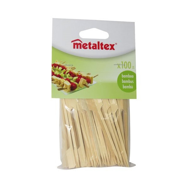 METALTEX - Lot de 100 Pics cocktail en bambou 9 cm avec poignées