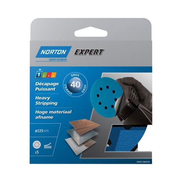 NORTON - Disque 125 auto-agrippant grain 40 blister de 5