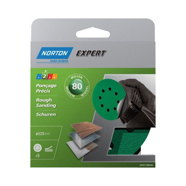 NORTON - Disque 125 auto-agrippant grain 80 blister de 5