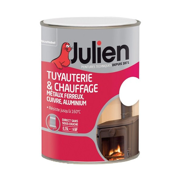 JULIEN - Peinture tuyauterie chauffage brillant 250ml blanc