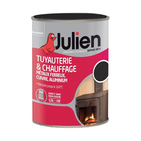 JULIEN - Peinture tuyauterie chauffage mat 250ml noir