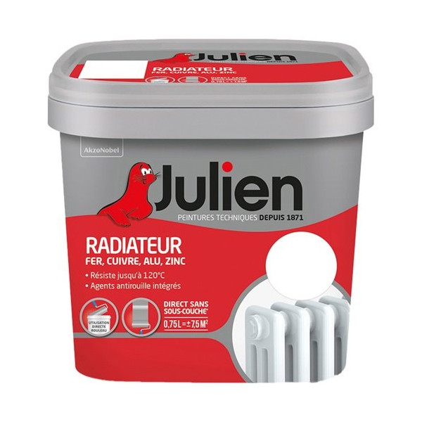 JULIEN - Peinture radiateur phase aqueuse brillant 0.75l blanc