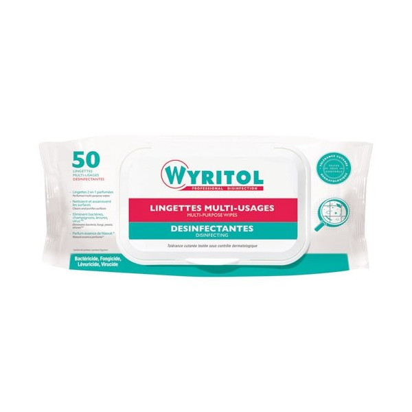 WYRITOL - Lingettes désinfectantes multiusages essence niaouli - Lot de 50