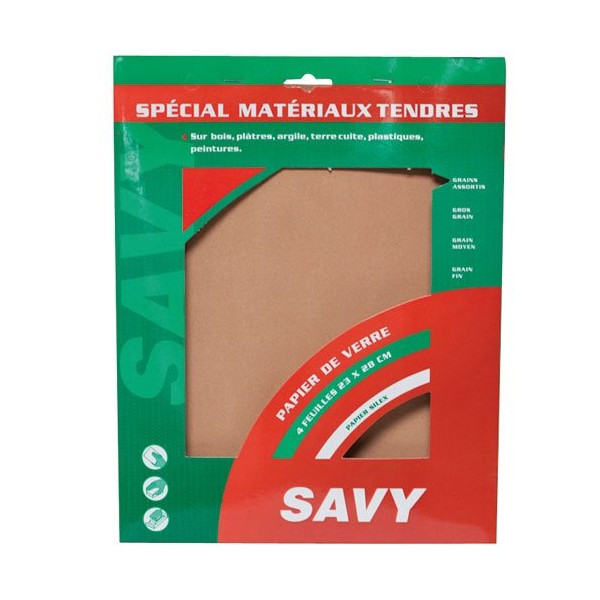 SAVY - Papier de verre grain assortis 4 feuilles A