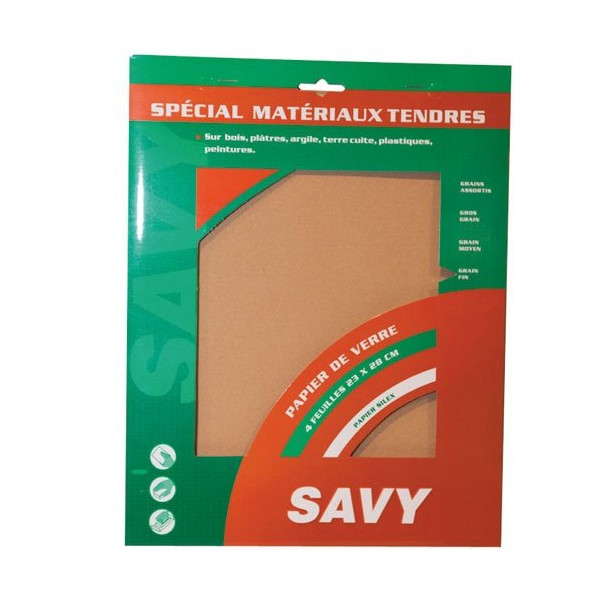 SAVY - Papier de verre grain fin 4 feuilles A